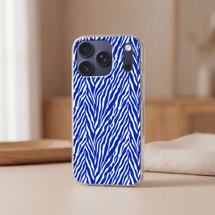 Zebra - Patroon - Kobalt - Blauw Telefoonhoesje iPhone 17 Pro klein 878 -sfeer2