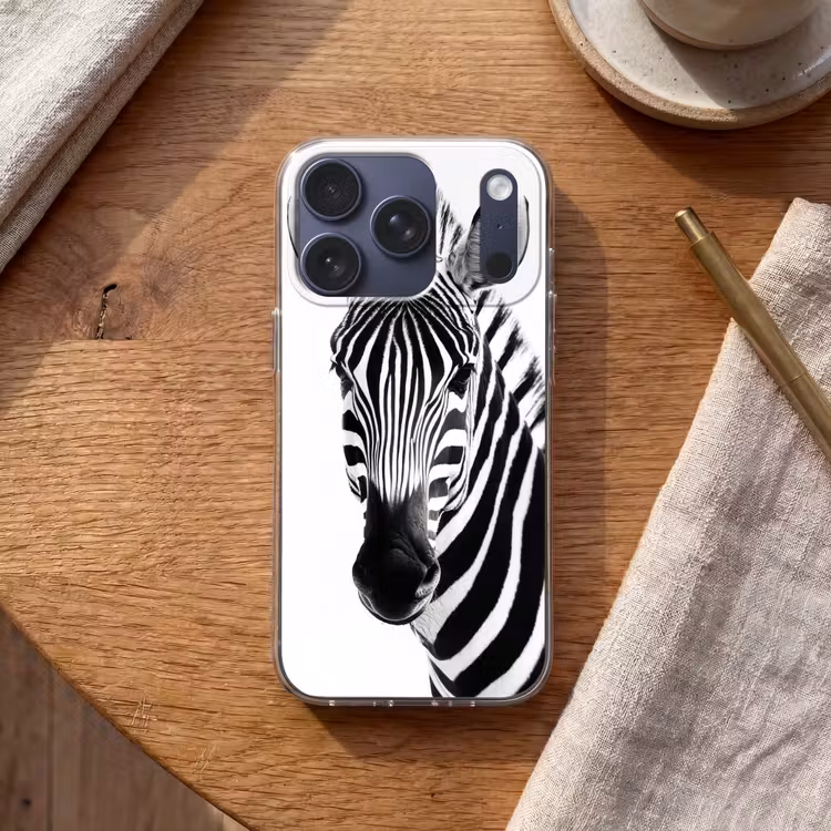 Zebra - Close-up - Zwart - Strepen Telefoonhoesje iPhone 17 Pro klein -sfeer1