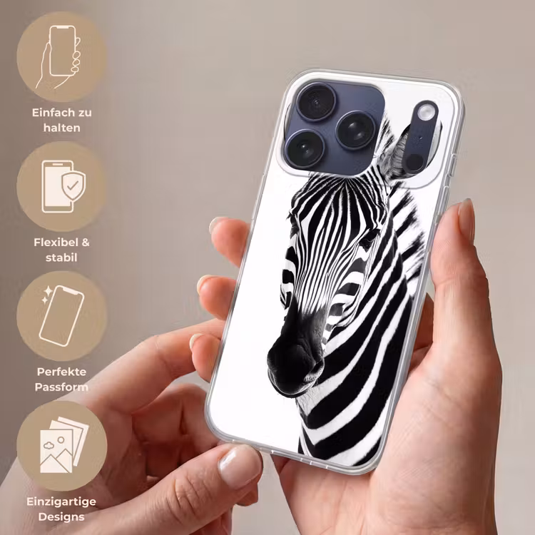 Zebra - Close-up - Zwart - Strepen Telefoonhoesje iPhone 17 Pro klein -sfeer3_DE