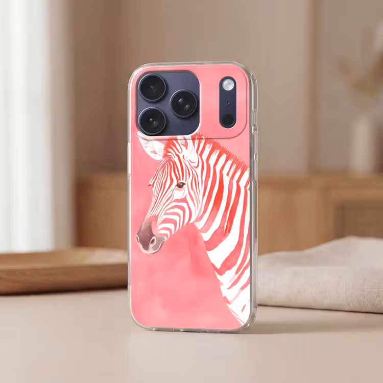 Zebra - Pink - Verf Telefoonhoesje iPhone 17 Pro klein -sfeer2