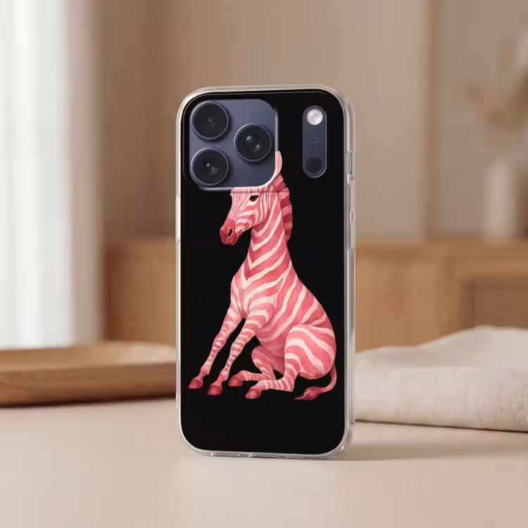 Zebra - Roze - Gestreept Telefoonhoesje iPhone 17 Pro klein -sfeer2