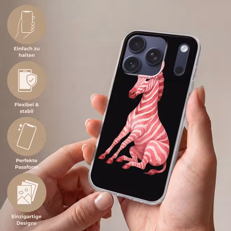 Zebra - Roze - Gestreept Telefoonhoesje iPhone 17 Pro klein -sfeer3_DE