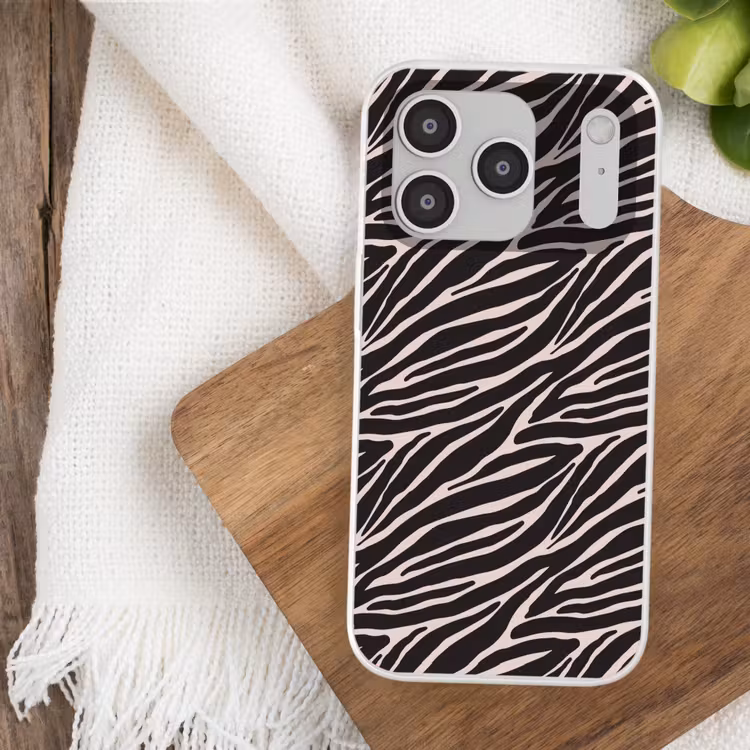 Zebra - Zwart - Roze Telefoonhoesje iPhone 17 Pro klein 878 -sfeer1