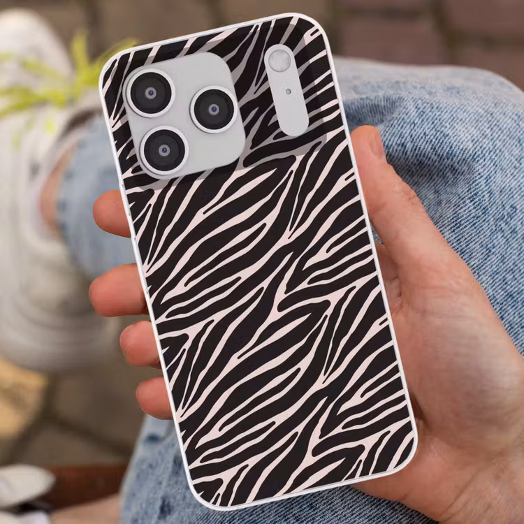 Zebra - Zwart - Roze Telefoonhoesje iPhone 17 Pro klein 878 -sfeer2