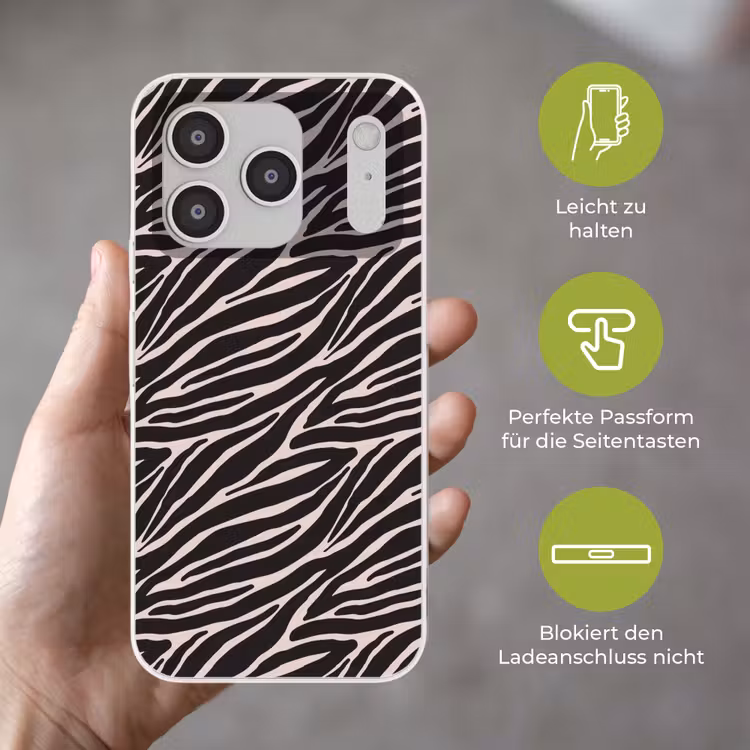 Zebra - Zwart - Roze Telefoonhoesje iPhone 17 Pro klein 878 -sfeer3_DE