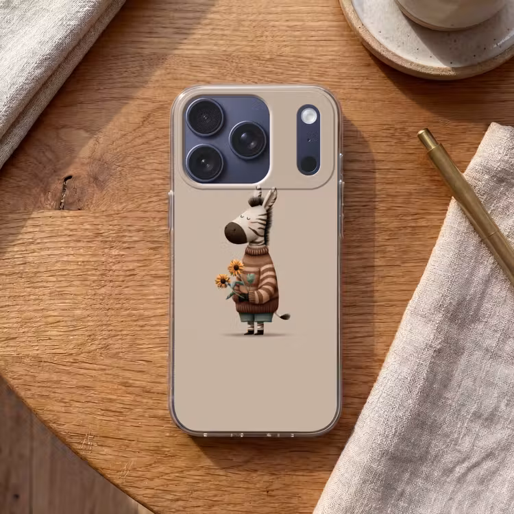 Zebra - Zonnebloemen - Warm Telefoonhoesje iPhone 17 Pro klein -sfeer1