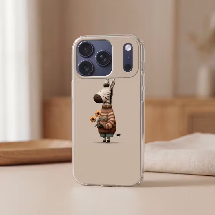 Zebra - Zonnebloemen - Warm Telefoonhoesje iPhone 17 Pro klein -sfeer2