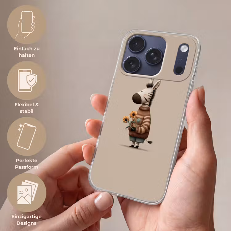 Zebra - Zonnebloemen - Warm Telefoonhoesje iPhone 17 Pro klein -sfeer3_DE