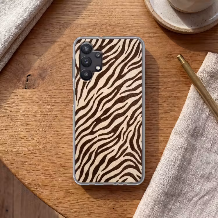 Zebra - Strepen - Bruin Telefoonhoesje Samsung Galaxy A32 5G klein -sfeer1