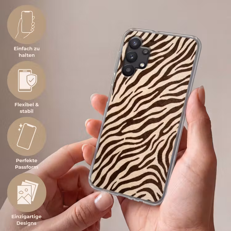 Zebra - Strepen - Bruin Telefoonhoesje Samsung Galaxy A32 5G klein -sfeer3_DE