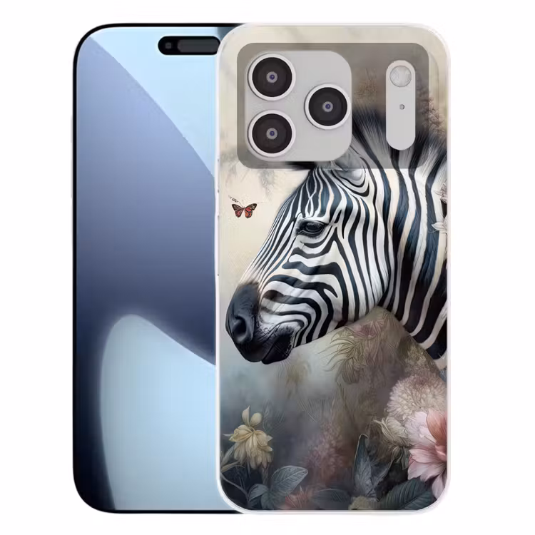 Zebra - Wilde dieren - Vlinder - Bloemen Telefoonhoesje iPhone 17 Pro klein -3d