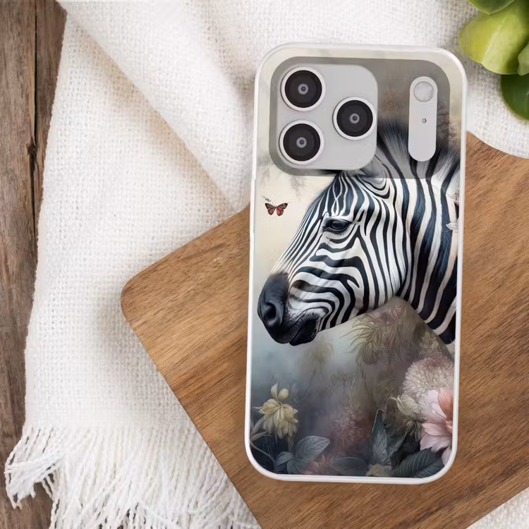Zebra - Wilde dieren - Vlinder - Bloemen Telefoonhoesje iPhone 17 Pro klein -sfeer1