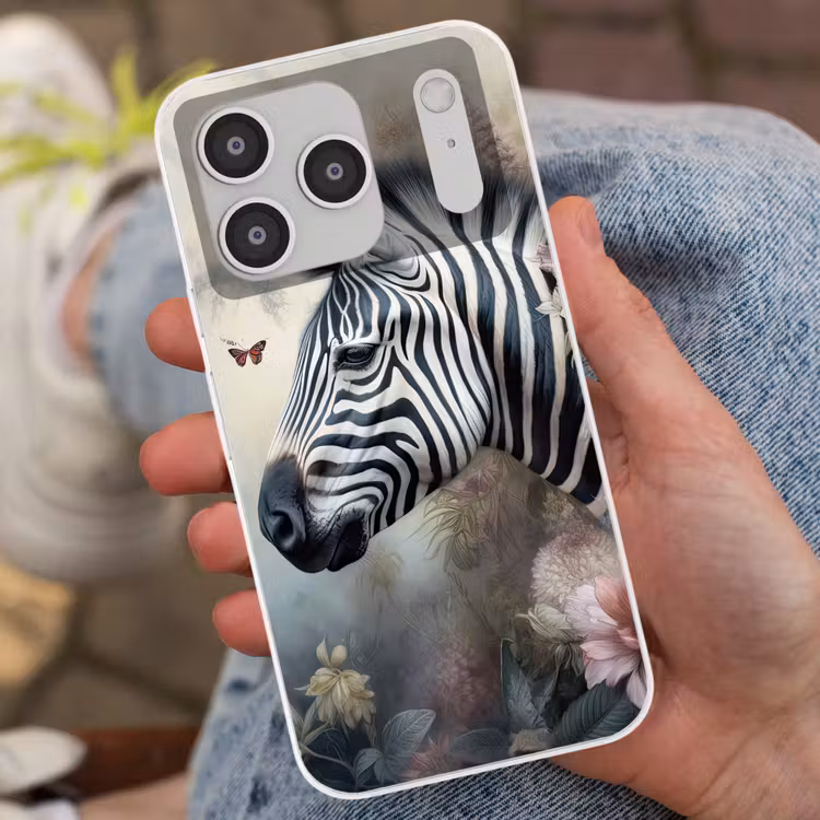Zebra - Wilde dieren - Vlinder - Bloemen Telefoonhoesje iPhone 17 Pro klein -sfeer2