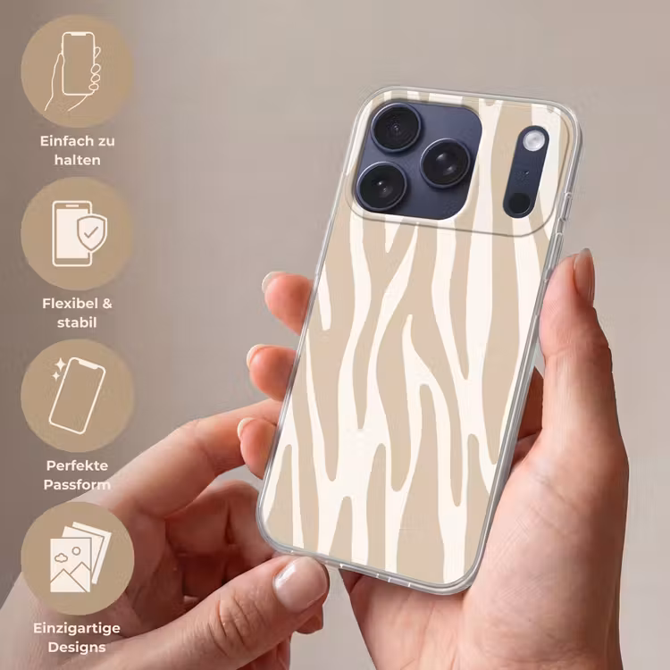 Zebraprint - Beige - Wit - Dierenprint Telefoonhoesje iPhone 17 Pro klein -sfeer3_DE