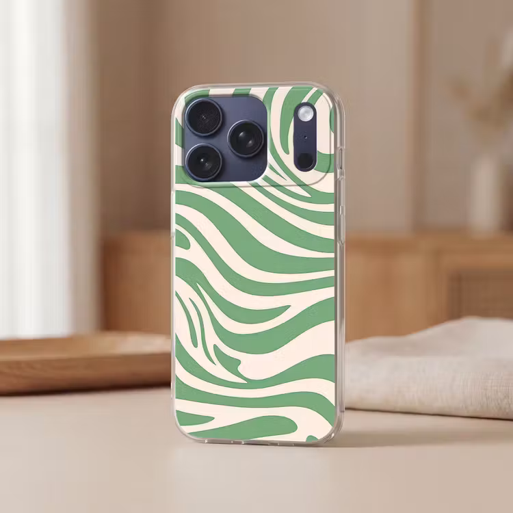 Zebrapatroon - Groen - Retro Telefoonhoesje iPhone 17 Pro klein -sfeer2