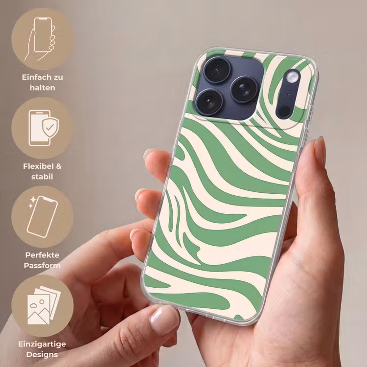 Zebrapatroon - Groen - Retro Telefoonhoesje iPhone 17 Pro klein -sfeer3_DE