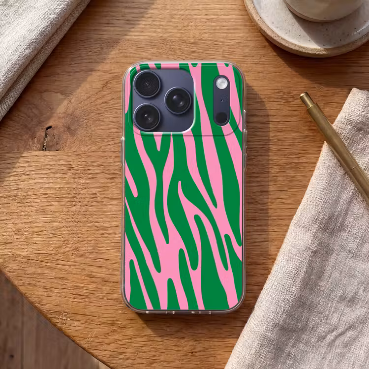 Zebraprint - Roze - Groen - Dierenprint - Kleurrijk Telefoonhoesje iPhone 17 Pro klein -sfeer1