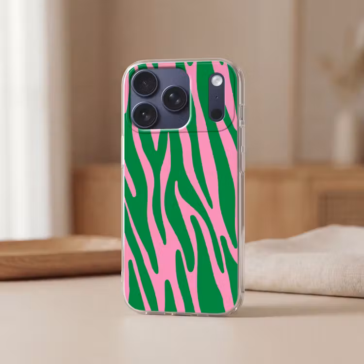 Zebraprint - Roze - Groen - Dierenprint - Kleurrijk Telefoonhoesje iPhone 17 Pro klein -sfeer2
