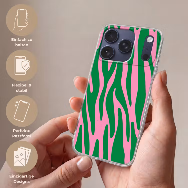 Zebraprint - Roze - Groen - Dierenprint - Kleurrijk Telefoonhoesje iPhone 17 Pro klein -sfeer3_DE