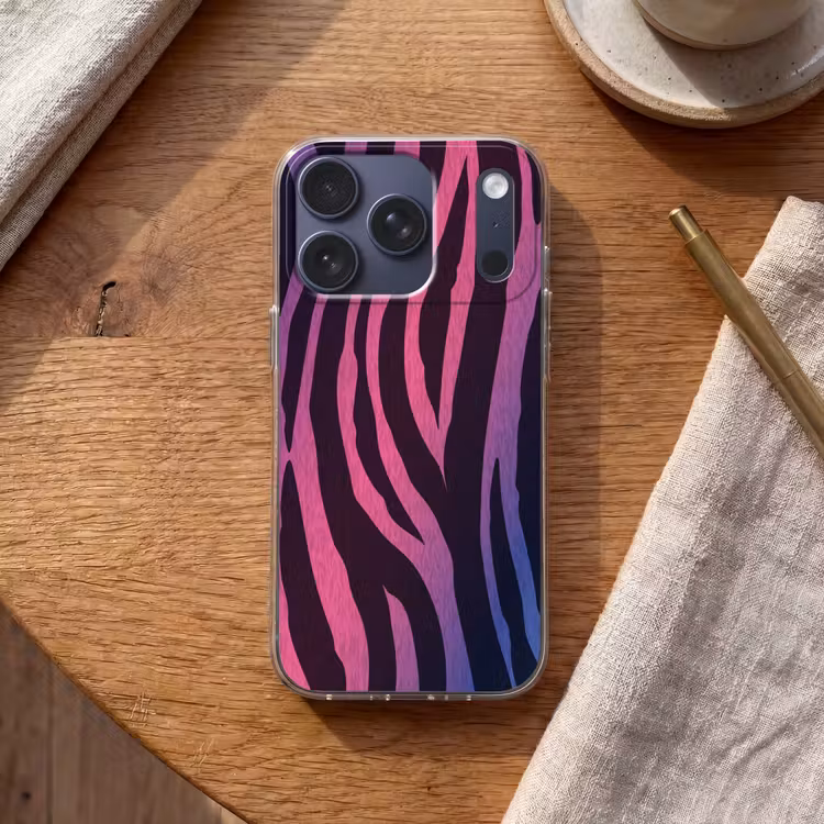 Zebraprint - Roze - Paars - Dierenprint Telefoonhoesje iPhone 17 Pro klein -sfeer1