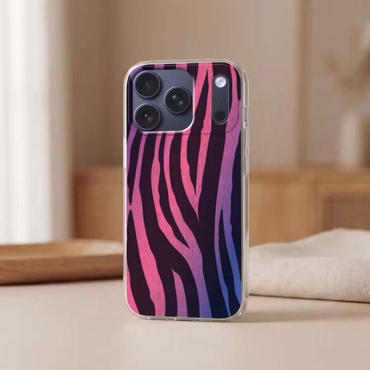 Zebraprint - Roze - Paars - Dierenprint Telefoonhoesje iPhone 17 Pro klein -sfeer2