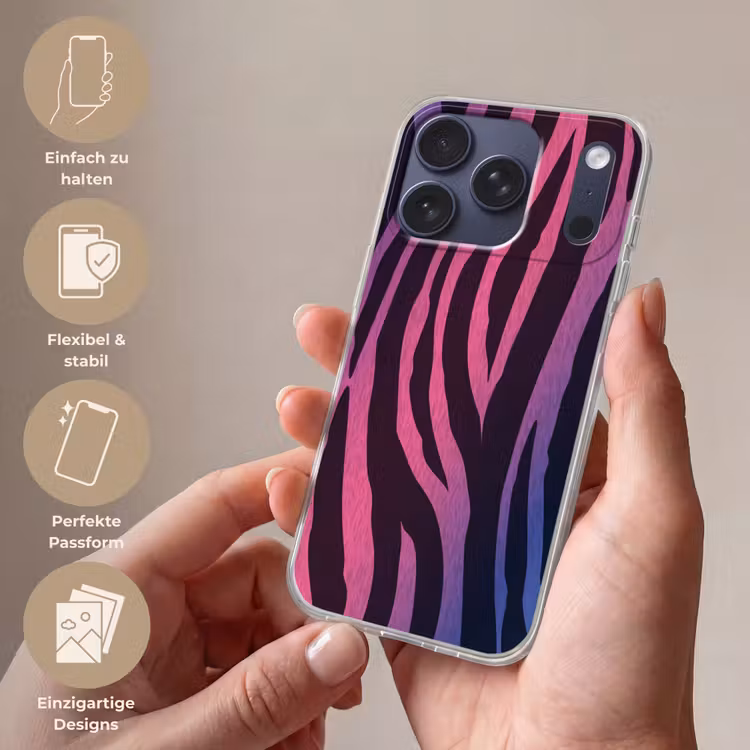 Zebraprint - Roze - Paars - Dierenprint Telefoonhoesje iPhone 17 Pro klein -sfeer3_DE