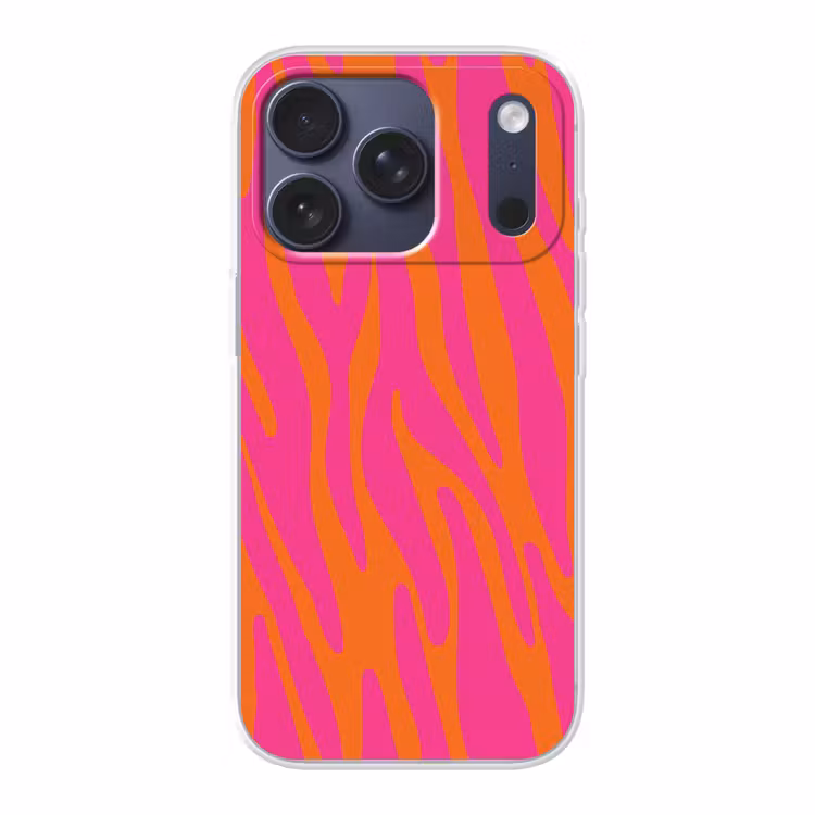 Zebraprint - Roze - Oranje - Dierenprint Telefoonhoesje iPhone 17 Pro klein -3d
