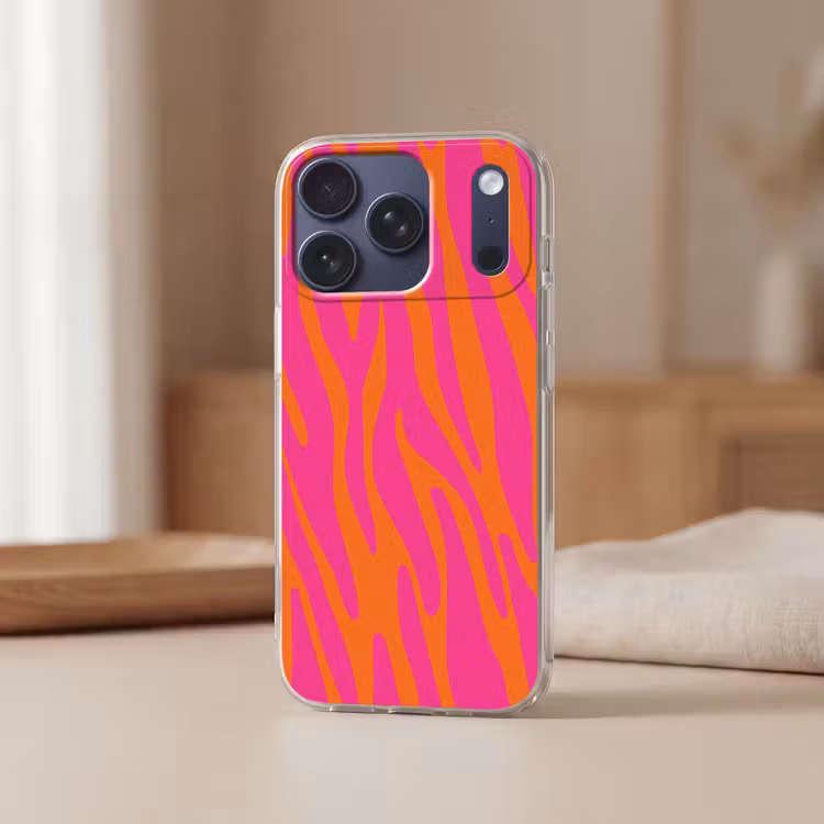 Zebraprint - Roze - Oranje - Dierenprint Telefoonhoesje iPhone 17 Pro klein -sfeer2