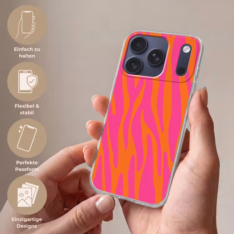 Zebraprint - Roze - Oranje - Dierenprint Telefoonhoesje iPhone 17 Pro klein -sfeer3_DE