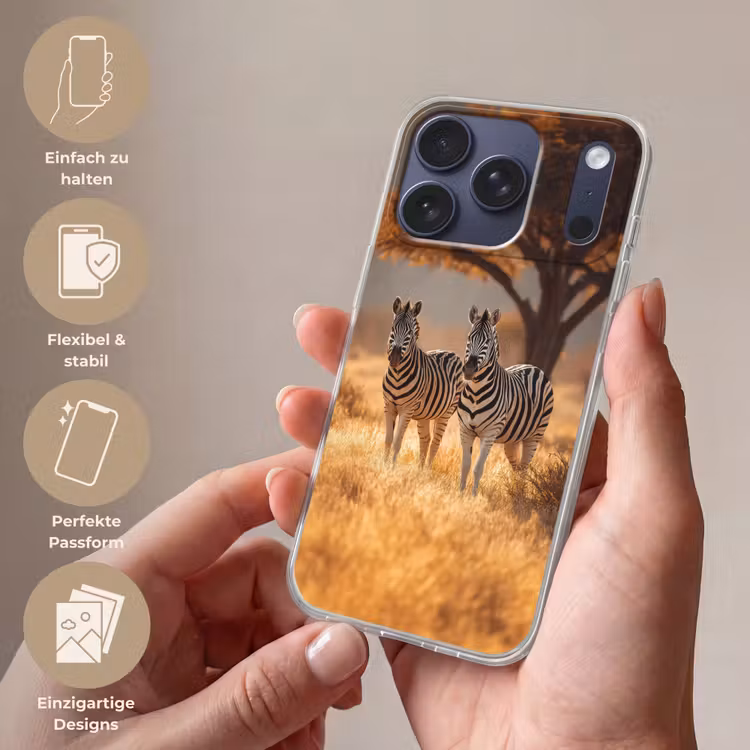 Zebra's - Savannelandschap - Gras Telefoonhoesje iPhone 17 Pro klein -sfeer3_DE