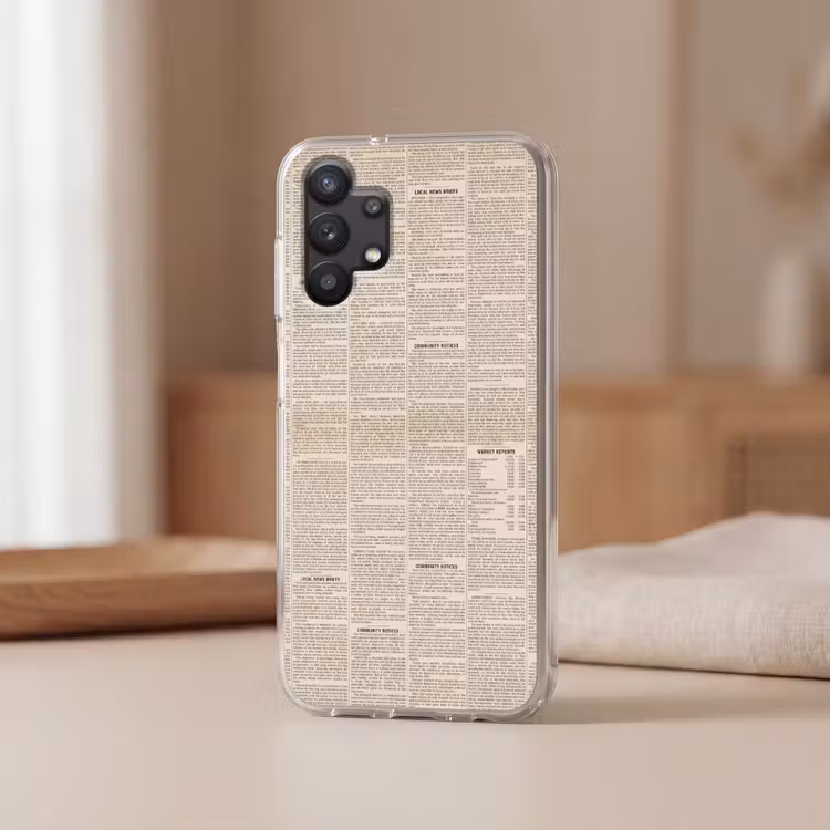 Krant - Nieuws - Historisch - Vintage - Beige Telefoonhoesje Samsung Galaxy A32 5G klein -sfeer2