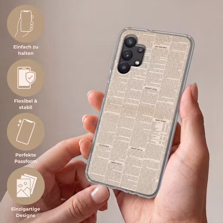 Krant - Nieuws - Historisch - Vintage - Beige Telefoonhoesje Samsung Galaxy A32 5G klein -sfeer3_DE
