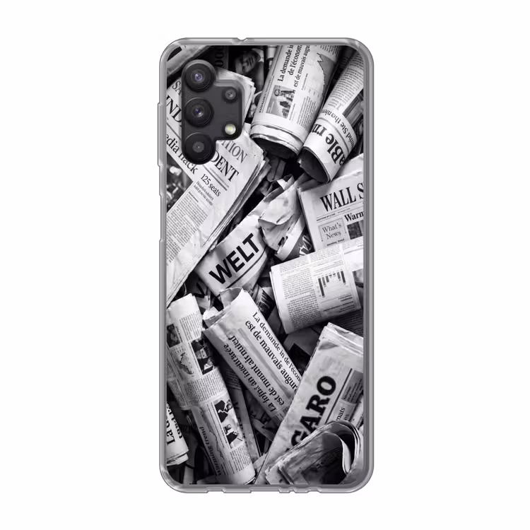 Krant - Stapel - Nieuws - Zwart-wit Telefoonhoesje Samsung Galaxy A32 5G klein -3d