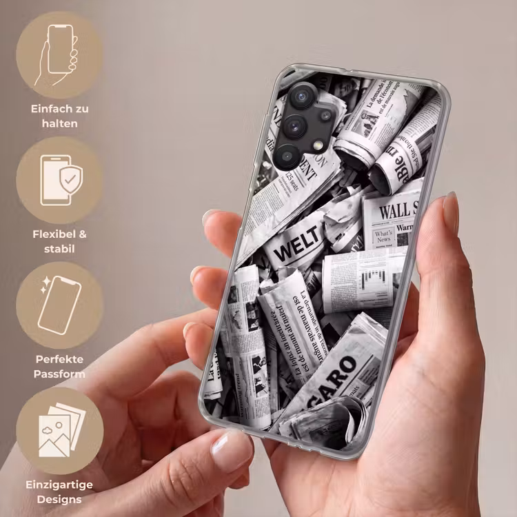 Krant - Stapel - Nieuws - Zwart-wit Telefoonhoesje Samsung Galaxy A32 5G klein -sfeer3_DE
