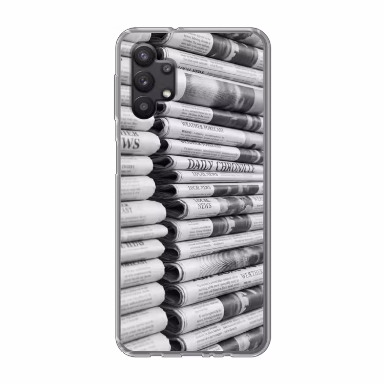 Krant - Stapel - Nieuws - Zwart-wit - Media Telefoonhoesje Samsung Galaxy A32 5G klein -3d