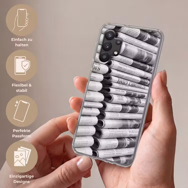 Krant - Stapel - Nieuws - Zwart-wit - Media Telefoonhoesje Samsung Galaxy A32 5G klein -sfeer3_DE