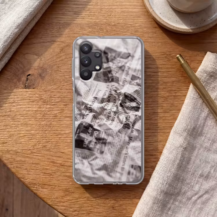 Krant - Gekreukeld - Textuur - Vintage - Zwart-wit Telefoonhoesje Samsung Galaxy A32 5G klein -sfeer1