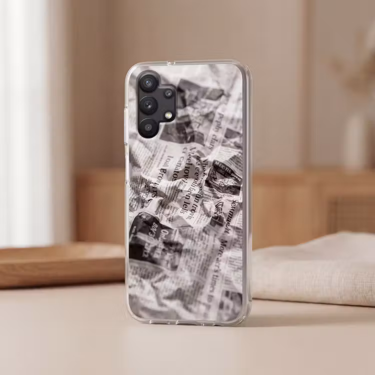 Krant - Gekreukeld - Textuur - Vintage - Zwart-wit Telefoonhoesje Samsung Galaxy A32 5G klein -sfeer2
