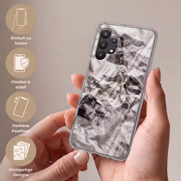 Krant - Gekreukeld - Textuur - Vintage - Zwart-wit Telefoonhoesje Samsung Galaxy A32 5G klein -sfeer3_DE