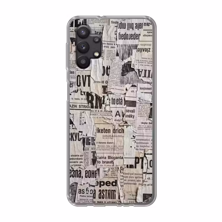 Krant - Gescheurd - Textuur - Abstract - Zwart-wit Telefoonhoesje Samsung Galaxy A32 5G klein -3d