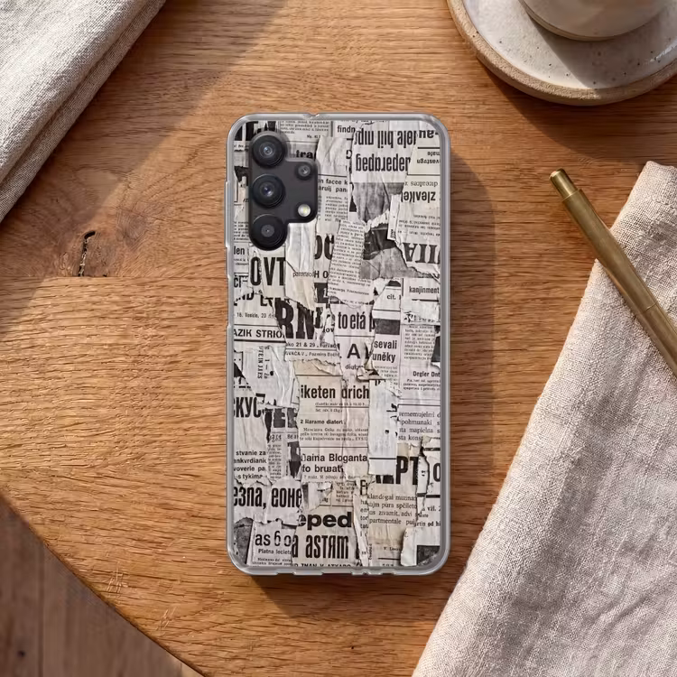 Krant - Gescheurd - Textuur - Abstract - Zwart-wit Telefoonhoesje Samsung Galaxy A32 5G klein -sfeer1