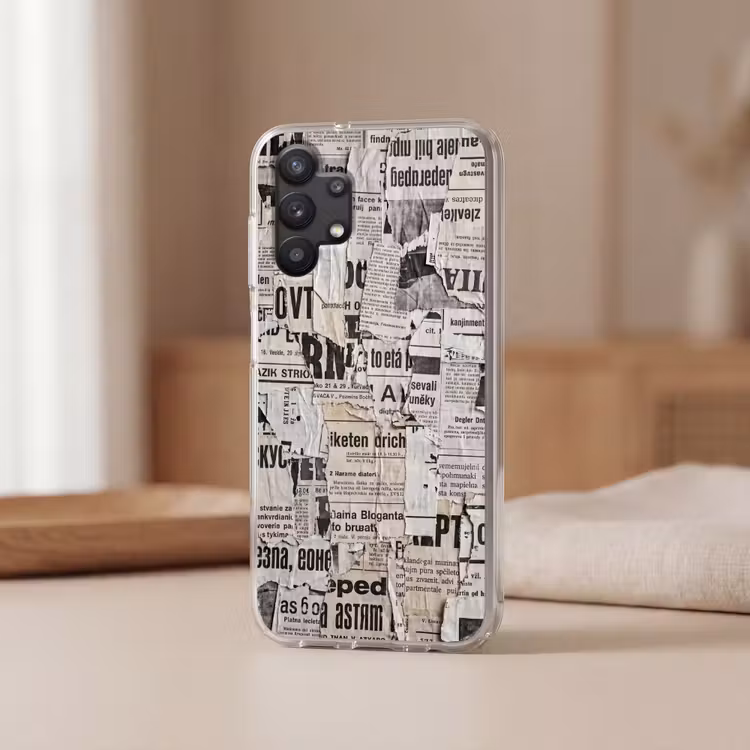 Krant - Gescheurd - Textuur - Abstract - Zwart-wit Telefoonhoesje Samsung Galaxy A32 5G klein -sfeer2