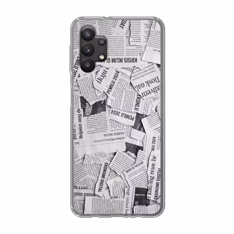 Krant - Versnipperd - Textuur - Zwart-wit - Abstract Telefoonhoesje Samsung Galaxy A32 5G klein -3d