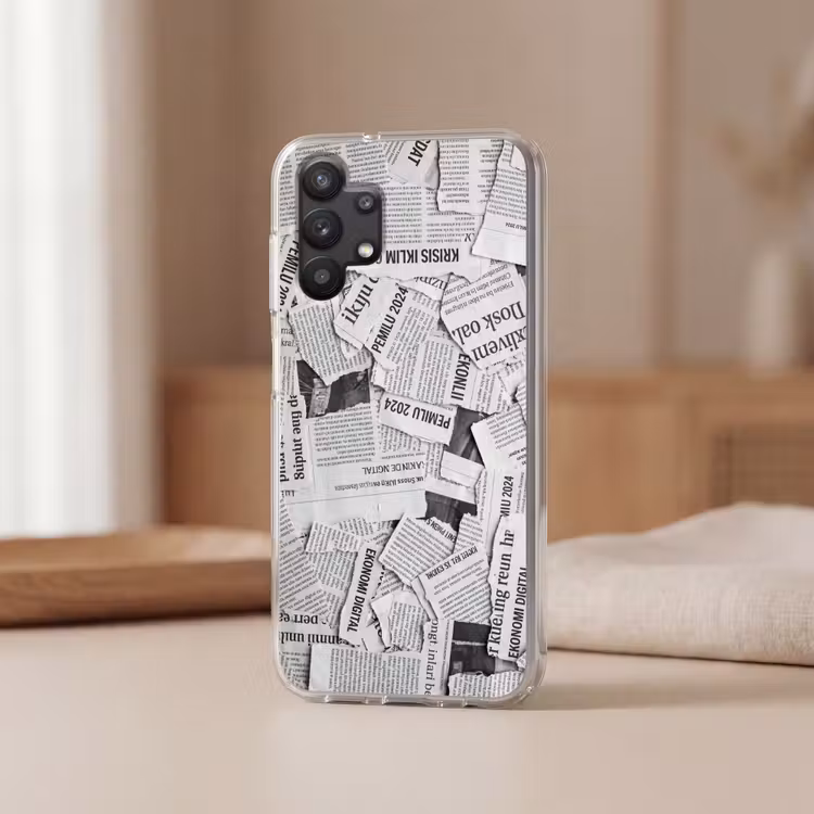 Krant - Versnipperd - Textuur - Zwart-wit - Abstract Telefoonhoesje Samsung Galaxy A32 5G klein -sfeer2