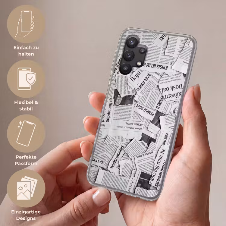 Krant - Versnipperd - Textuur - Zwart-wit - Abstract Telefoonhoesje Samsung Galaxy A32 5G klein -sfeer3_DE