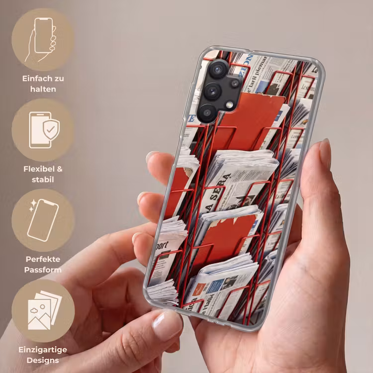 Kranten - Rek - Stedelijk - Dagelijks leven - Rood Telefoonhoesje Samsung Galaxy A32 5G klein -sfeer3_DE