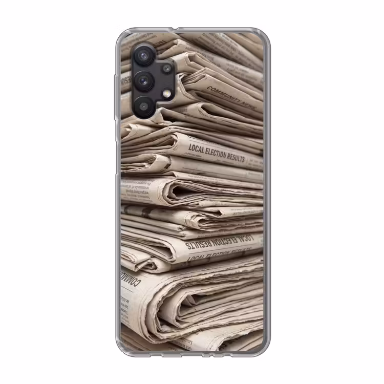 Kranten - Stapel - Nieuws - Vintage - Beige Telefoonhoesje Samsung Galaxy A32 5G klein -3d