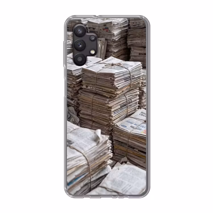 Kranten - Stapels - Touw - Informatie - Vintage Telefoonhoesje Samsung Galaxy A32 5G klein -3d