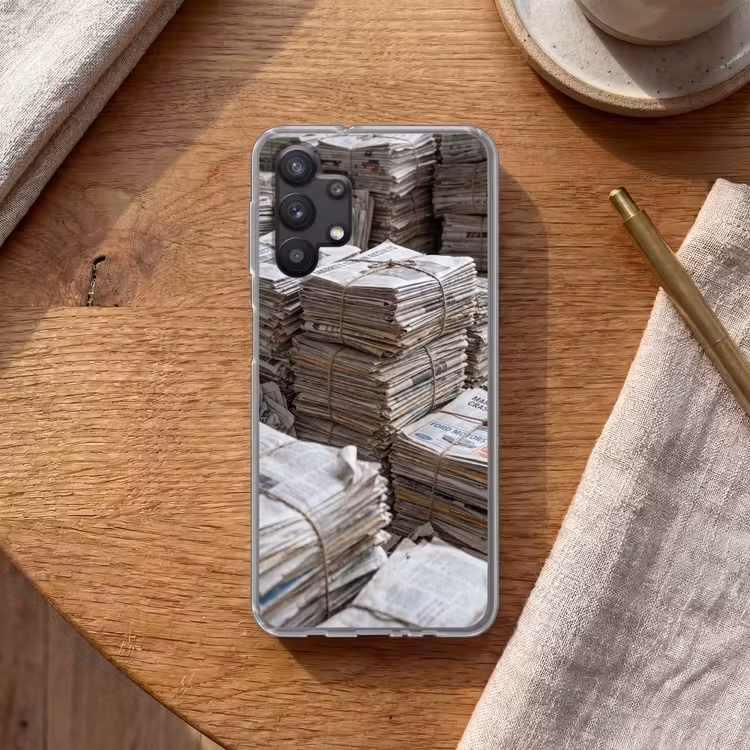 Kranten - Stapels - Touw - Informatie - Vintage Telefoonhoesje Samsung Galaxy A32 5G klein -sfeer1