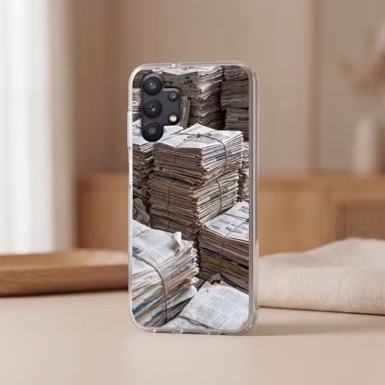 Kranten - Stapels - Touw - Informatie - Vintage Telefoonhoesje Samsung Galaxy A32 5G klein -sfeer2